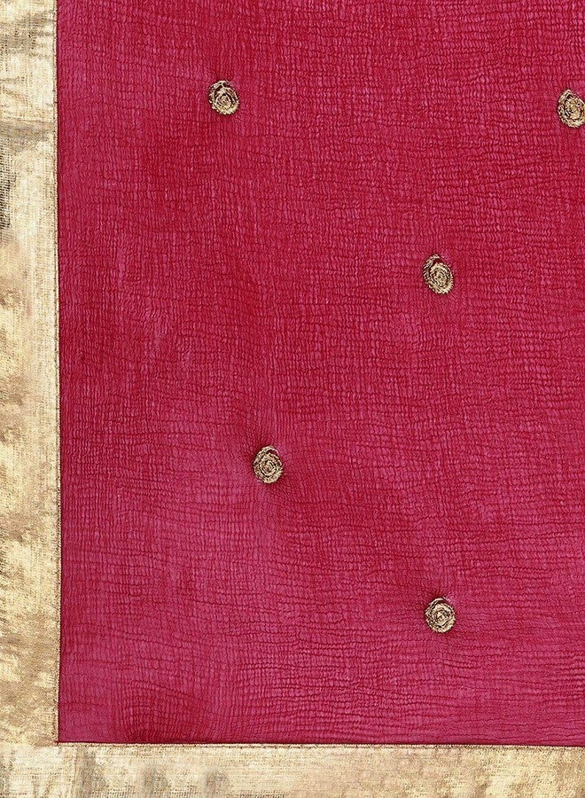 themilestocks Woman's Embroidered Chiffon Dupatta Scarf Shawl Wrap Soft Indian Bridal Wedding (Deep Pink) - Image 4
